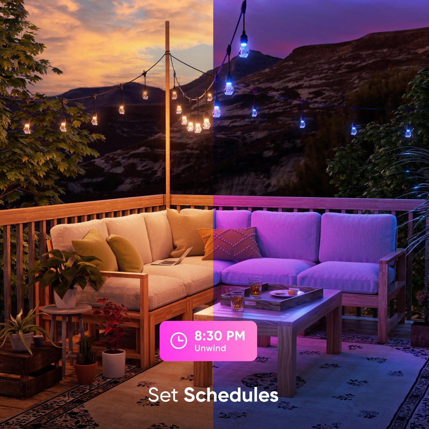 Matter Smart Multicolor LED Outdoor String Lights with Addressable Bulbs