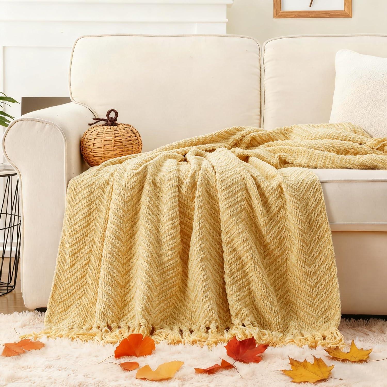 Battilo Home Throw Blanket for Couch, Super Soft Cozy Warm Throws for Twin Bed, Knit Woven Chenille Blanket Versatile for Sofa Bedroom Home Decor