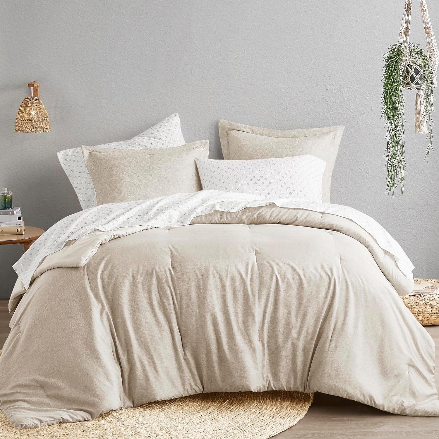 Comfort Spaces Twin Comforter Set - 2pcs (1 Microfiber Comforter & 1shams) Farmhouse Bedding Comforter for All Seasons Boho Bedding Set, Lightweight Solid Bed Comforter Sets,Twin/Twin XL, Taupe