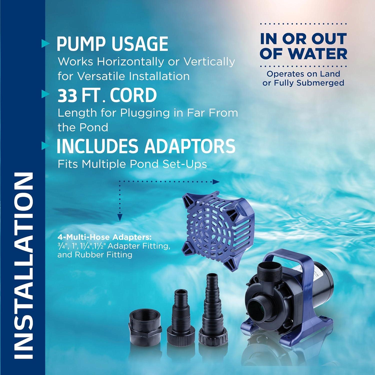 Blue Submersible Water Pump with 33 FT Cord for Ponds