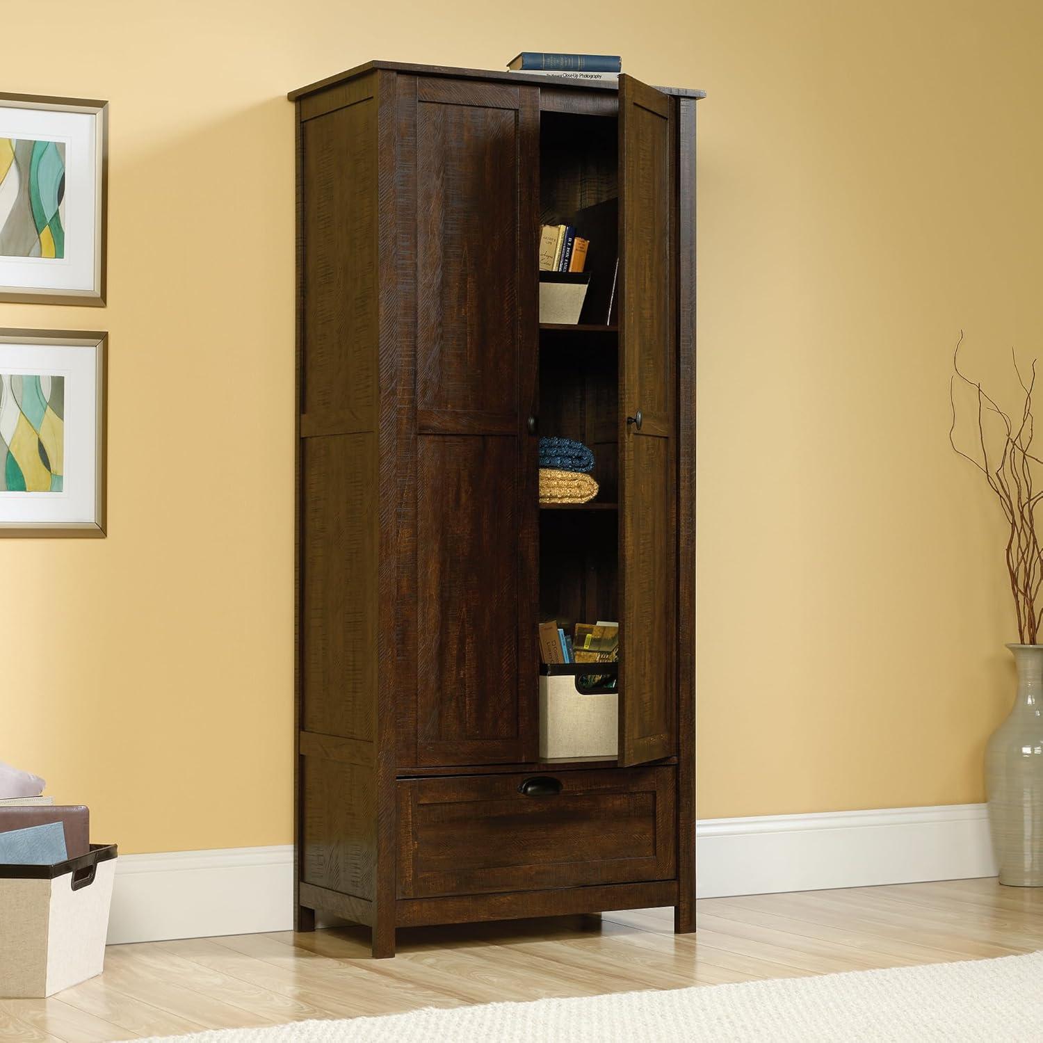 Rustic Walnut Freestanding Storage Cabinet with Adjustable Shelving