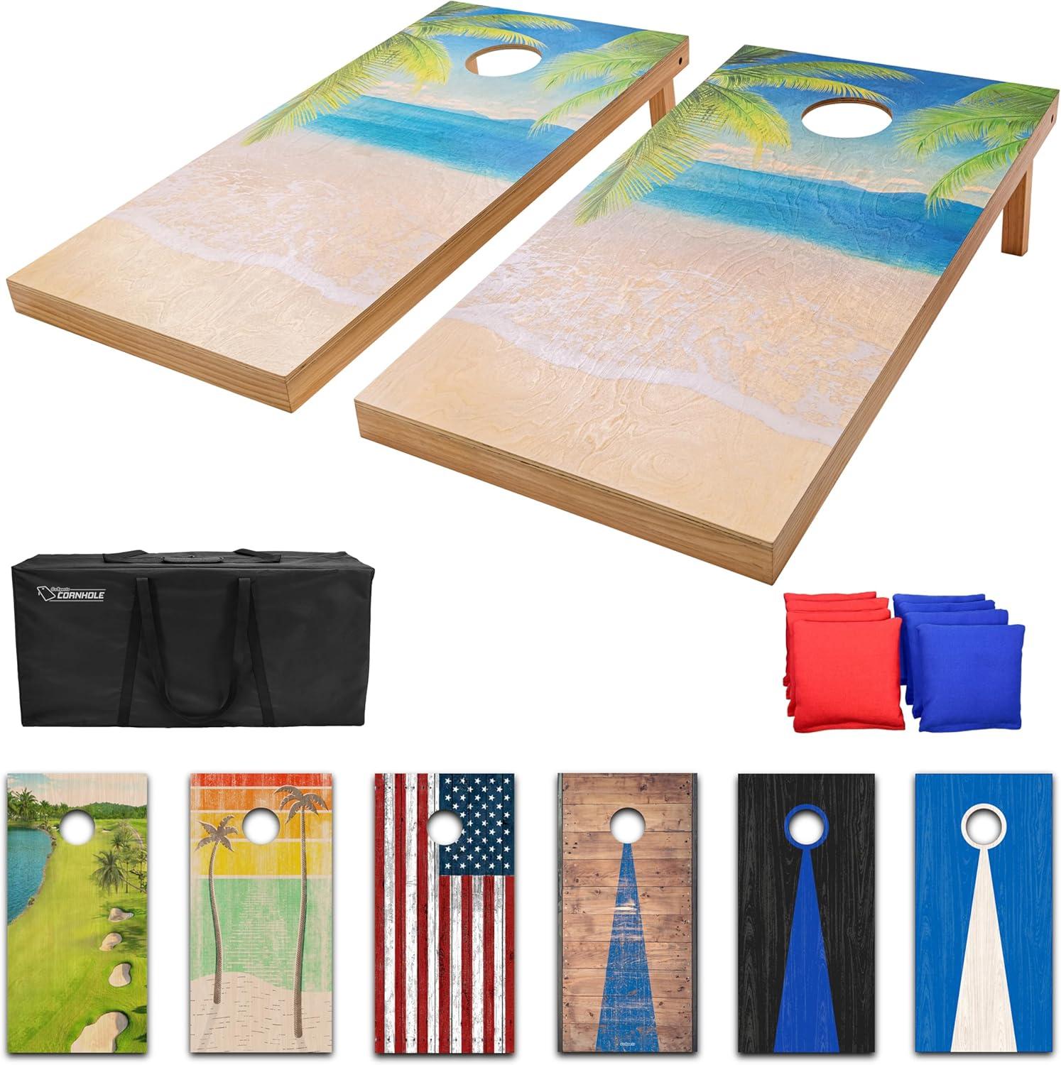 GoSports 4 ft x 2 ft Regulation Size Premium Wood Cornhole Set - Vintage Wood Designs (Choose your style)