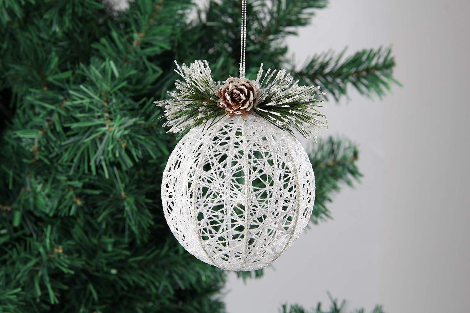 White Rattan Pinecone Shatterproof Christmas Ornaments Set