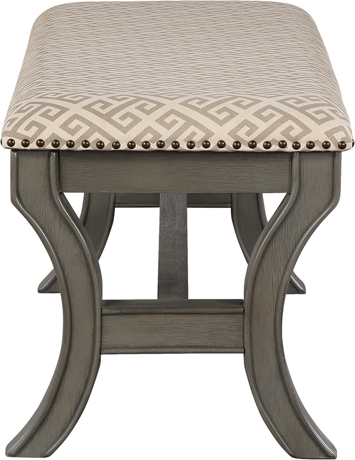 Monaco 48" Bench in Gray Fabric with Antique Grey Base