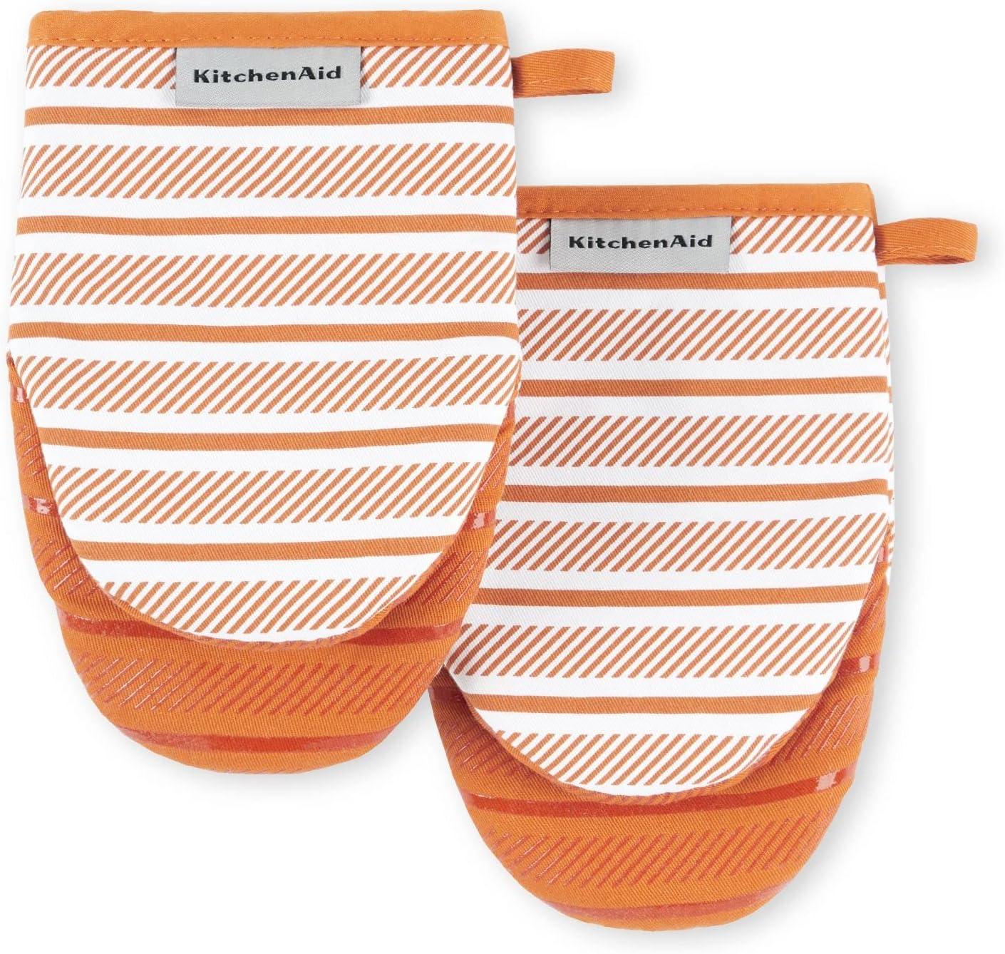 Honey and White Striped Silicone Oven Mitt Set