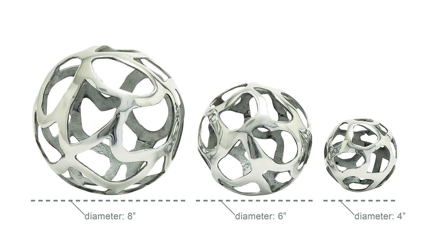 Olivia & May Set of 3 Decorative Aluminum Balls Silver : Textured Orb Sculptures for Tabletop Decor