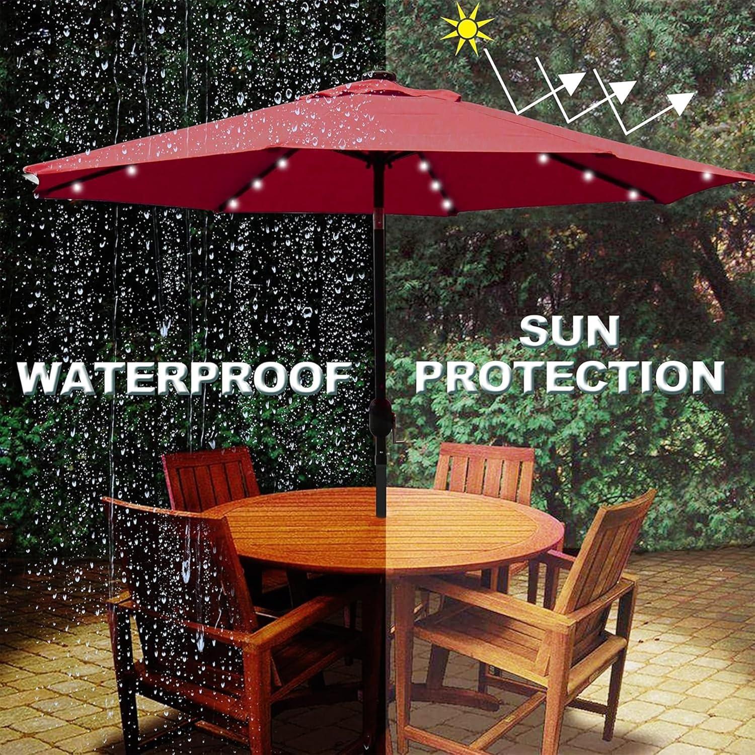 Blissun 9 ft Solar Umbrella, 32 LED Lighted Patio Umbrella, Table Market Umbrella, Outdoor Umbrella for Garden, Deck, Backyard, Pool and Beach (Red)