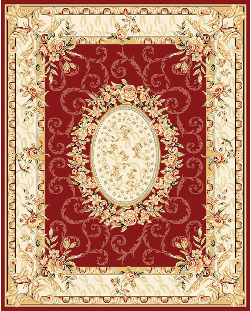 Red and Ivory Floral Synthetic 6' x 9' Area Rug