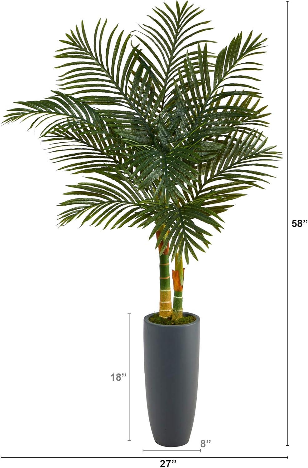 Nearly Natural 58-in Golden Cane Artificial Palm Tree in Gray Planter