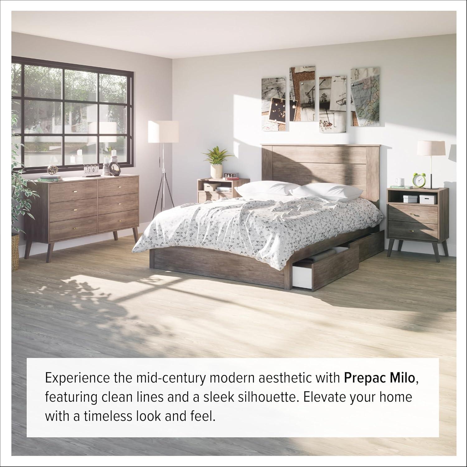 Mid-Century Modern 4 Drawer Chest Drifted Gray - Prepac: Sleek Bedroom Storage, Brass Knobs
