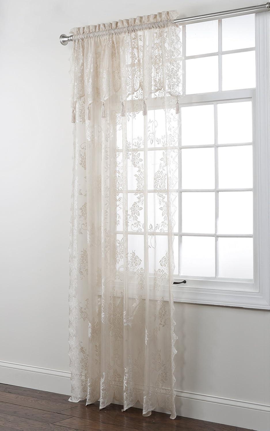 Collections Etc Carly Sheer Floral Lace Design Curtain Panel and Valance