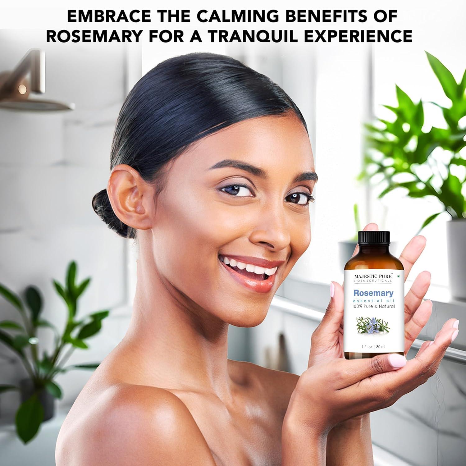 Majestic Pure Rosemary Essential Oil with Glass Dropper - 1 Fl Oz - 100% Pure and Natural Rosemary Oil - Premium Grade Essential Oils for Diffuser, Aromatherapy, Soap and Candle Making