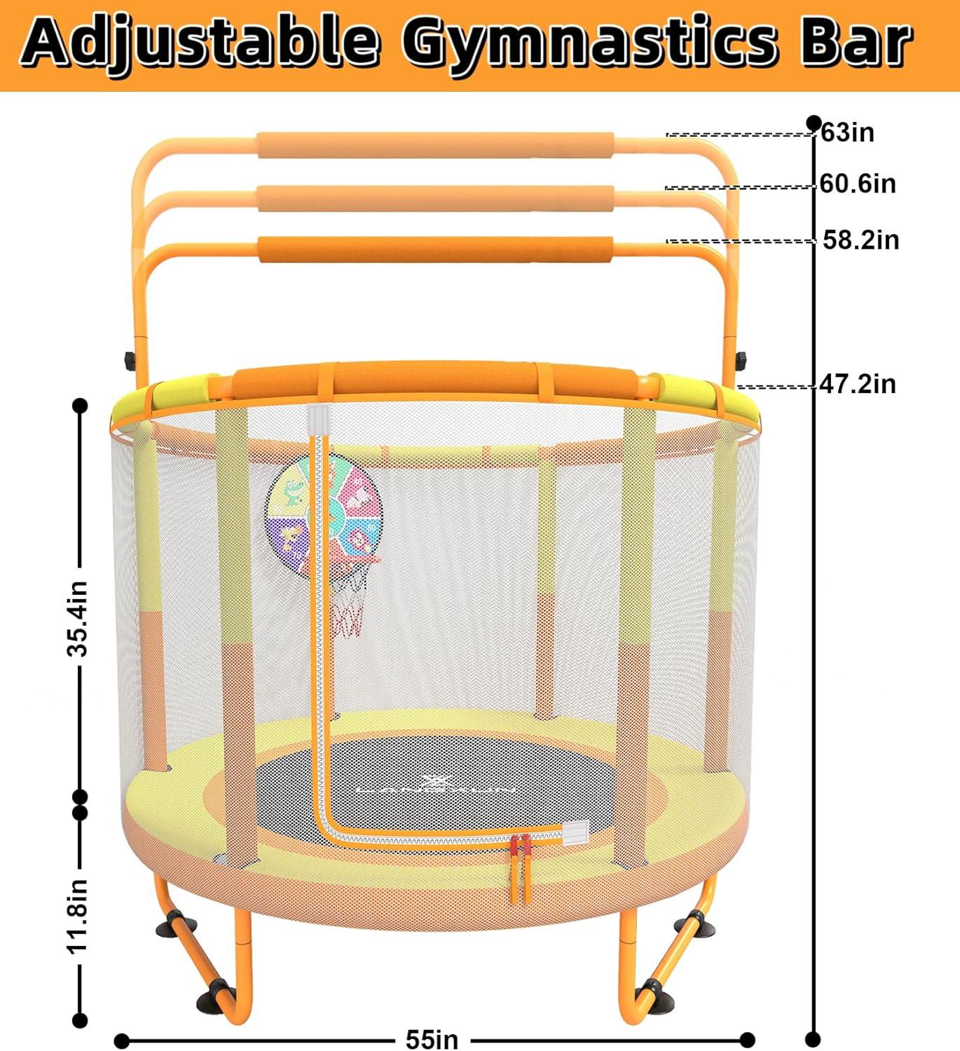 60'' Orange and Yellow Kids' Trampoline with Enclosure and Accessories