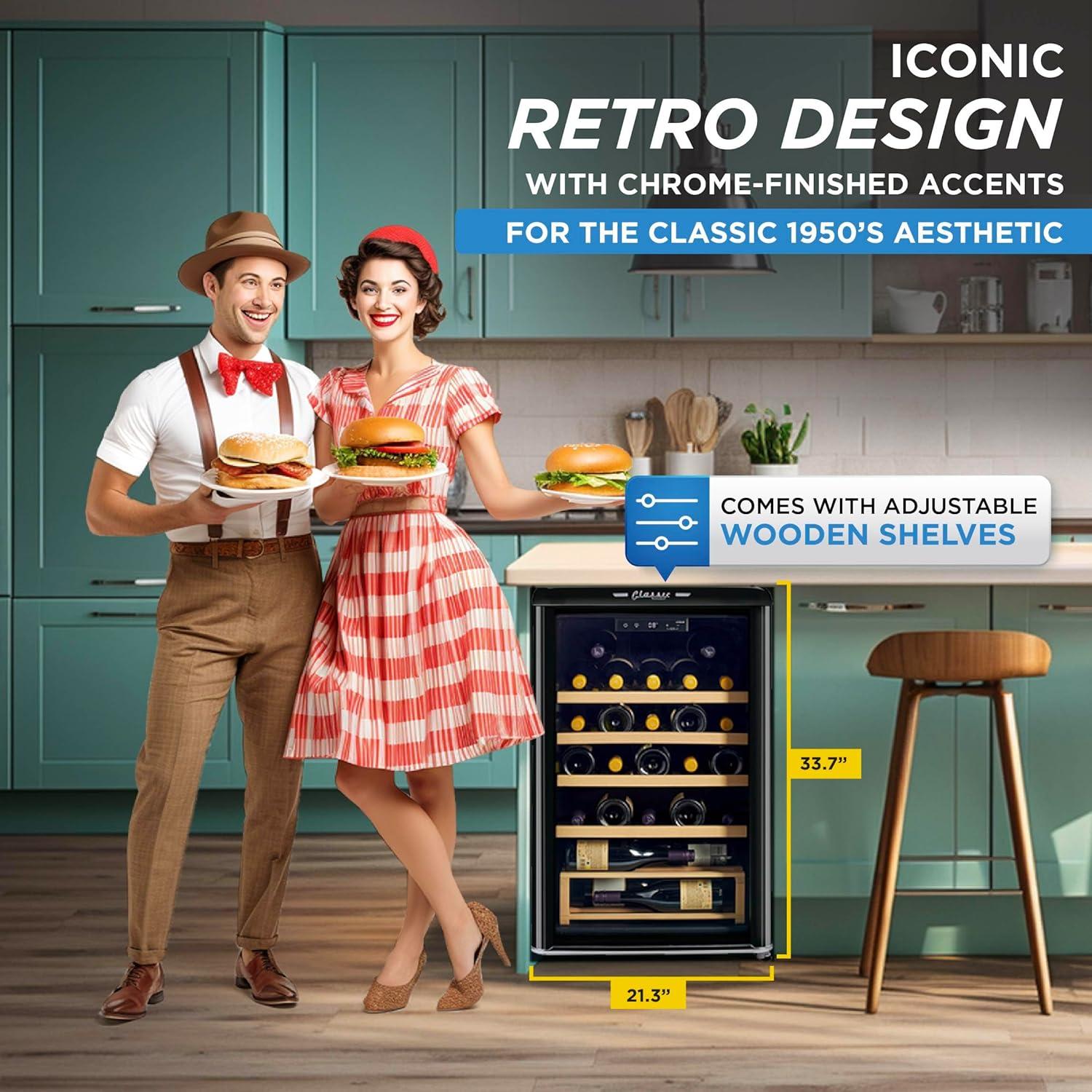 Unique Appliances Ugp-125Cr Wf Classic Retro 24" Wide 28 Bottle Capacity Free Standing