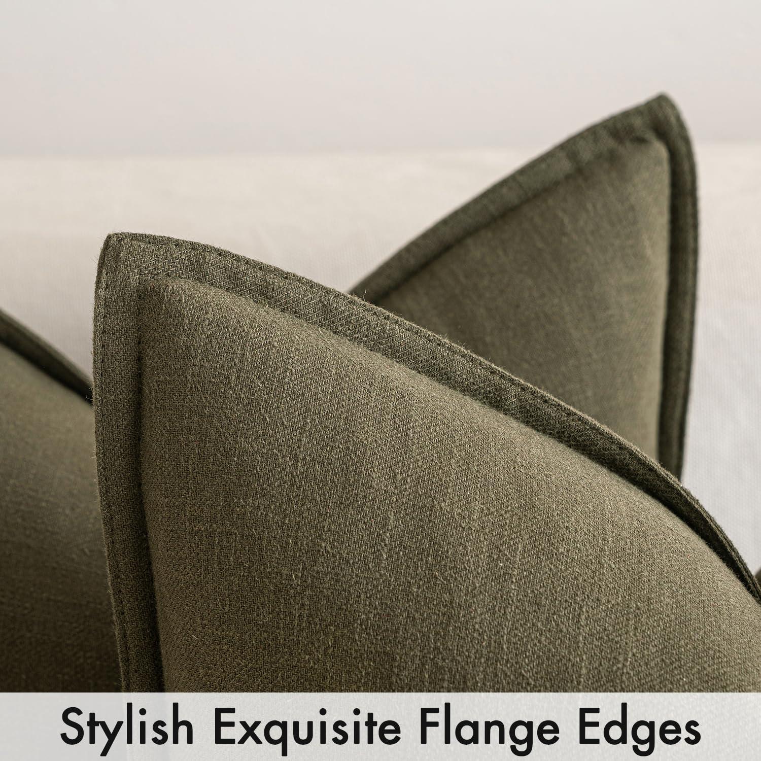 MIULEE Pack of 2 Decorative Linen Pillow Covers 18x18 Inch Olive Green Farmhouse Soild Neutral Throw Pillow Covers Soft Accent Decorative Pillowcases Home Decors for Couch Sofa Bed Living Room