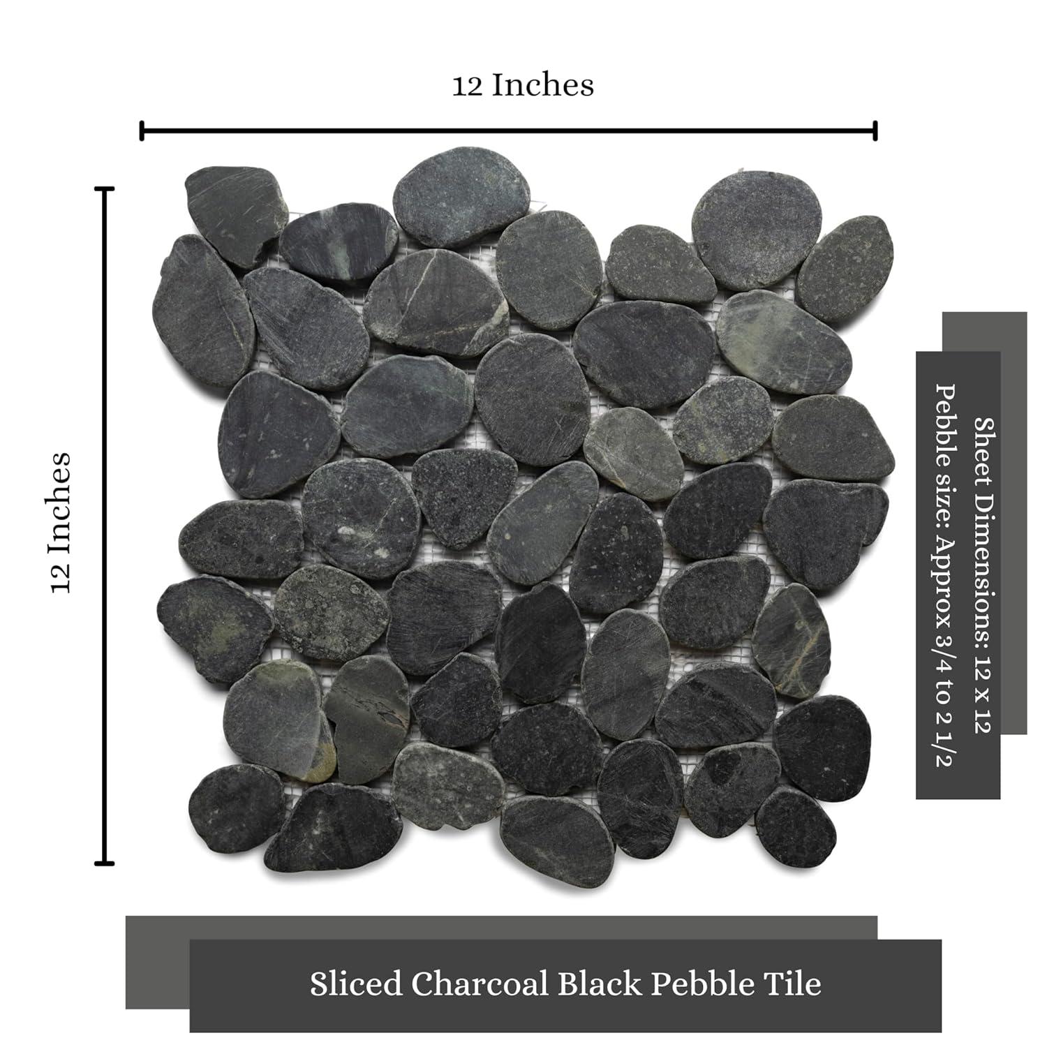 CNK Tile Congo Black Natural Stone Pebble Mosaic Tile Sheet Matte Finish Waterproof Indoor Use 12" x 12"
