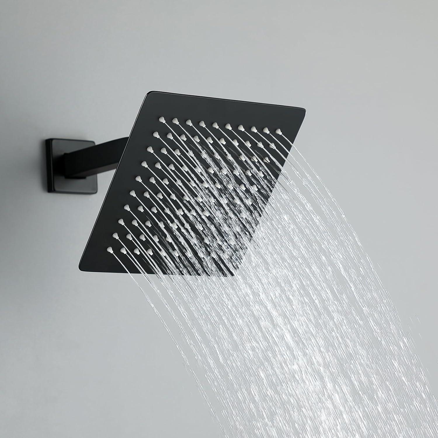 Matte Black Square Rainfall Wall Mounted Shower System