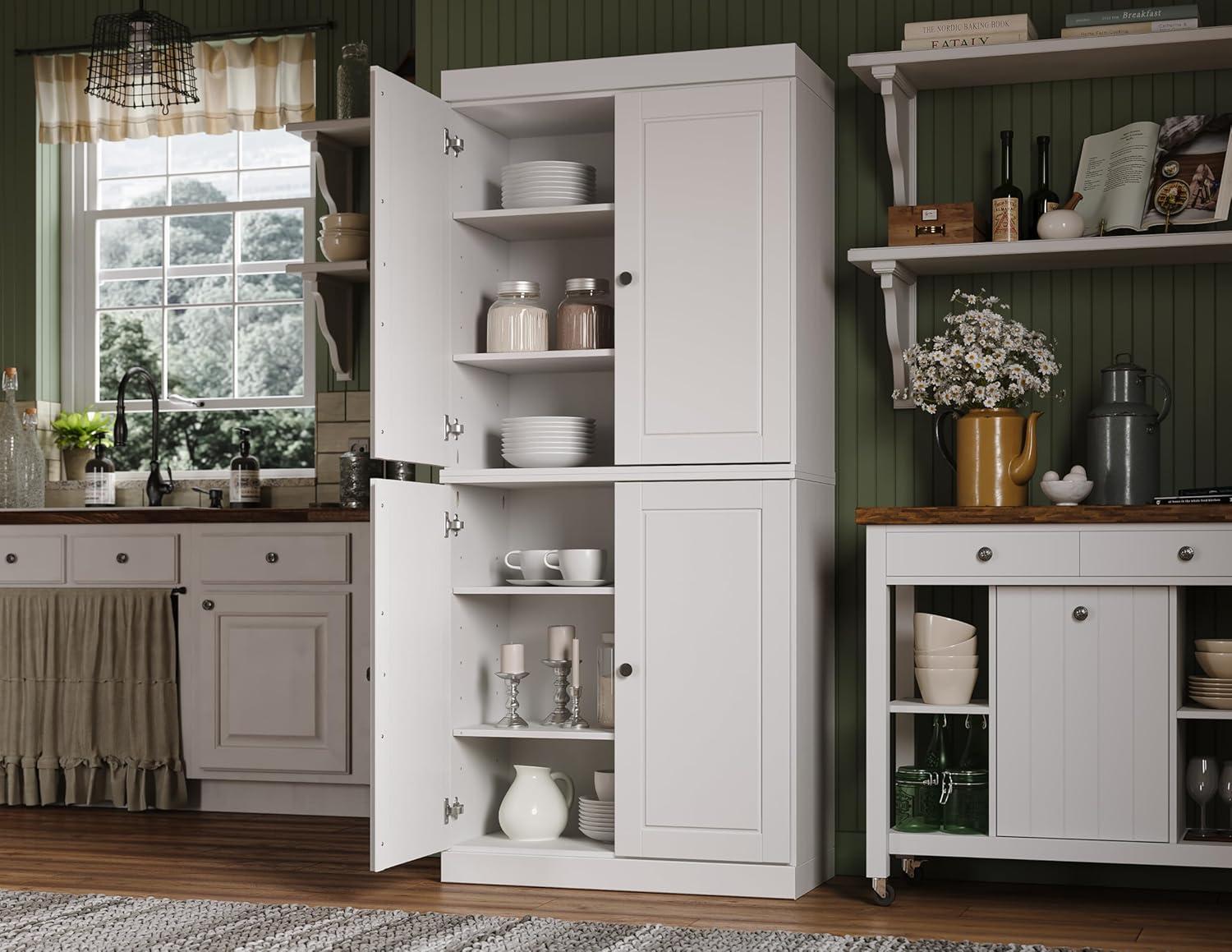 Palace Imports 100% Solid Wood Kitchen Pantry Storage Cabinet with Doors and Adjustable Shelves, White