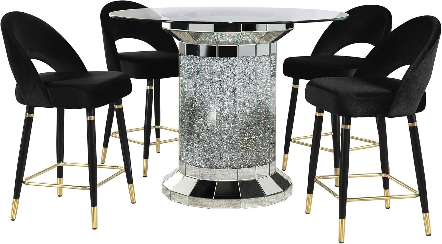 Ellie 5-piece Pedestal Counter Height Dining Room Set Mirror and Black