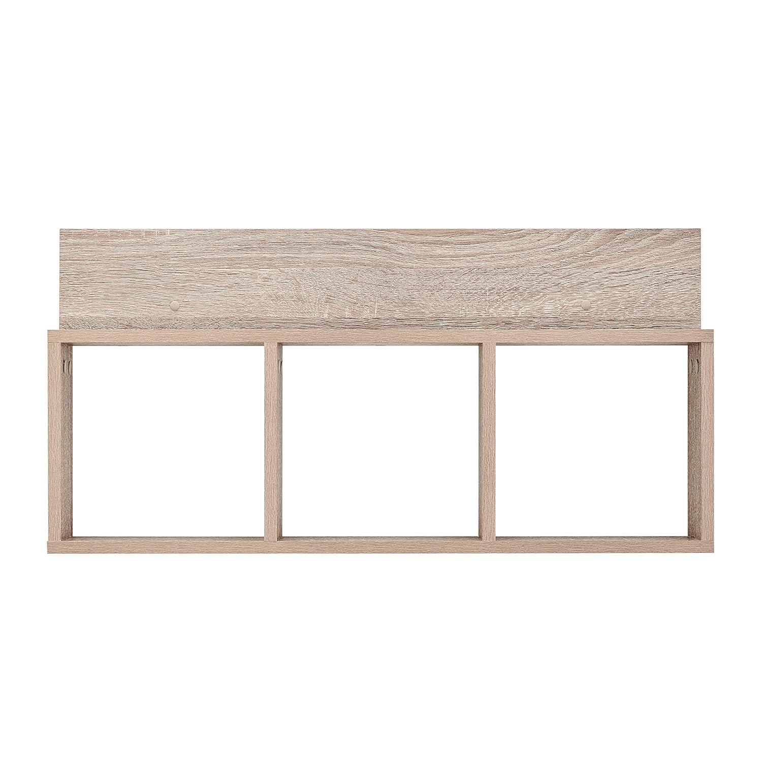 Danya B. 31.5" x 15.7" Modern 3 Cube Floating Wall Shelf with Display Ledge Weathered Oak: Laminated MDF, Iron Hardware