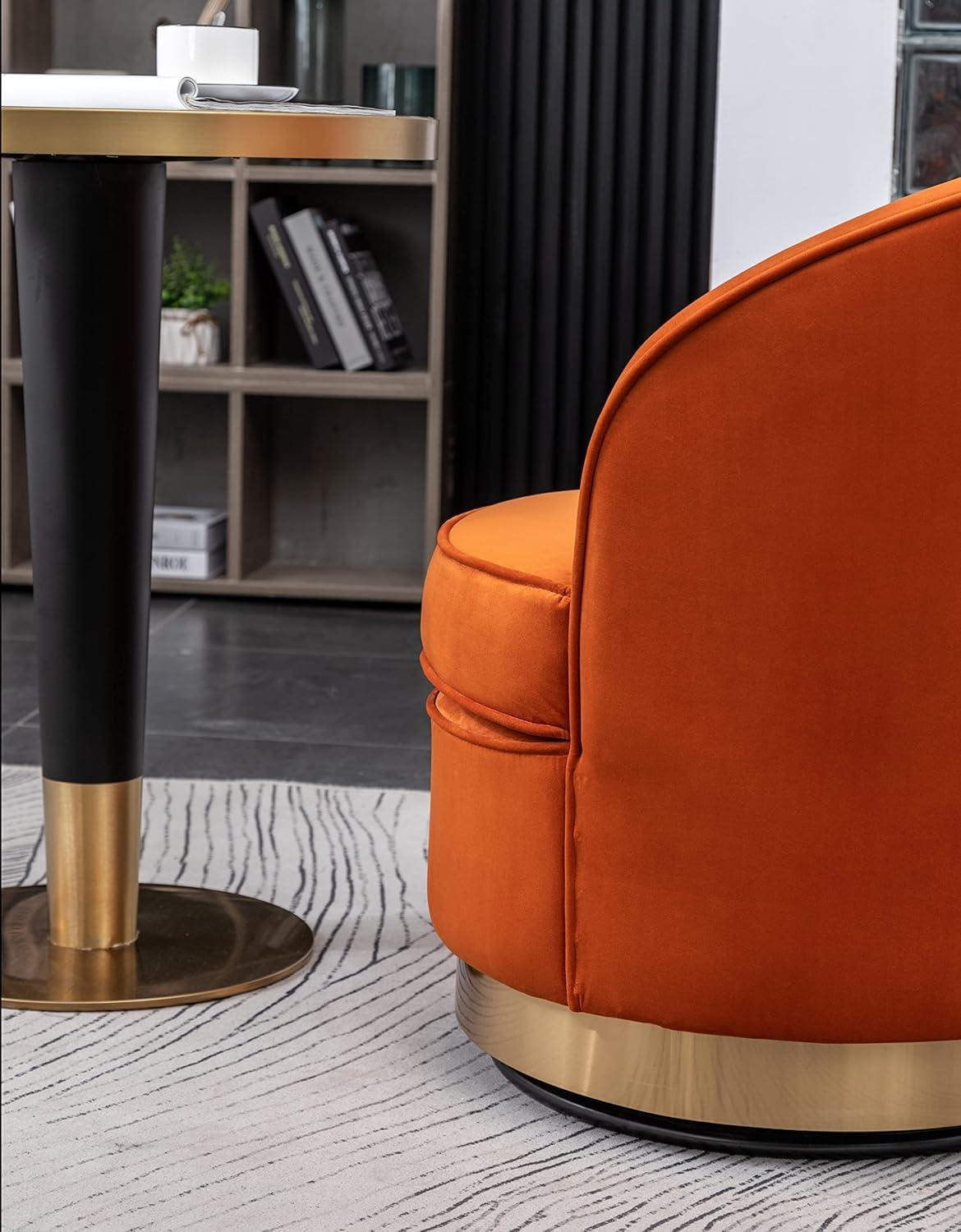 Wania Orange Velvet Swivel Chair with Wood Frame