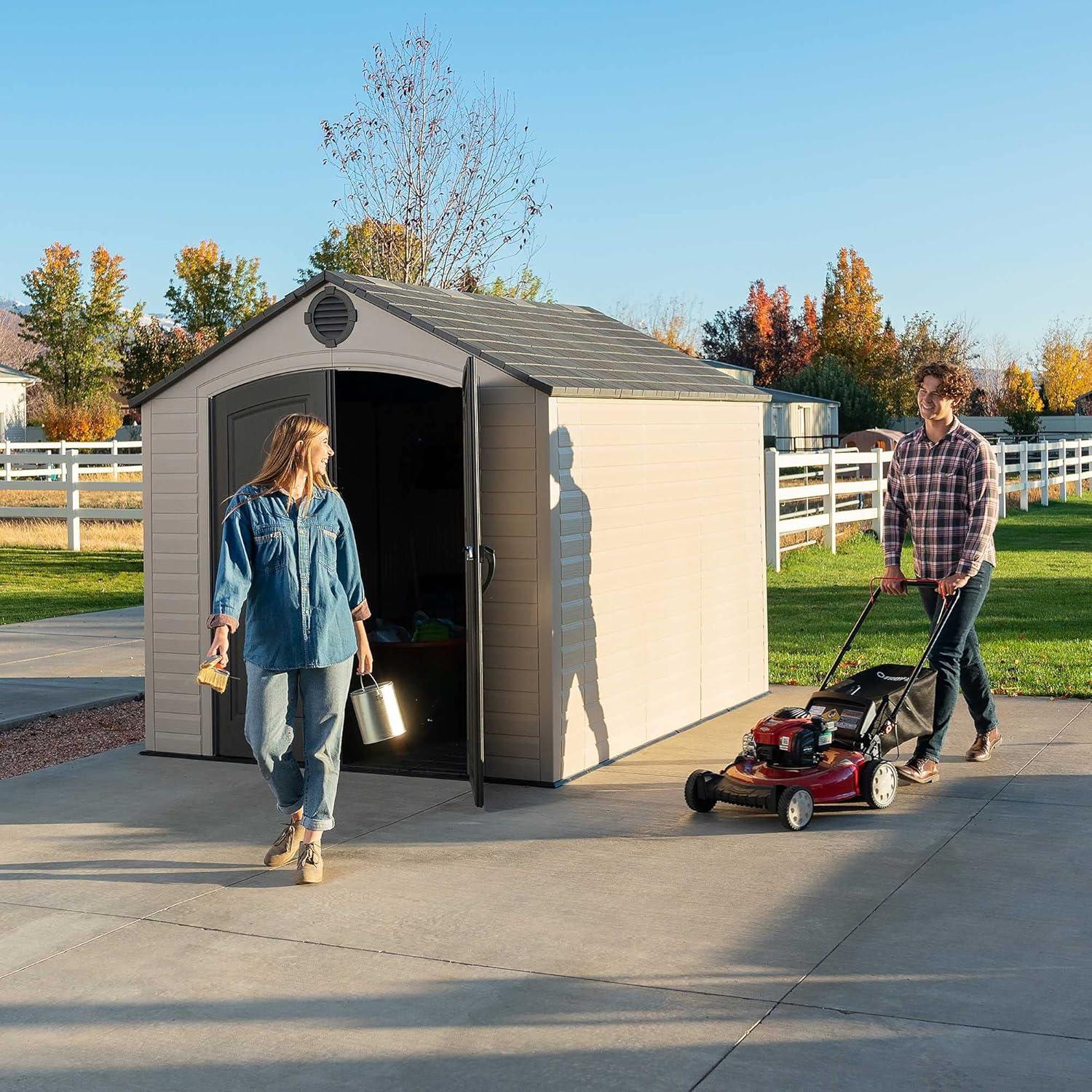 8' x 10' Beige Polyethylene Outdoor Storage Shed with Shelving