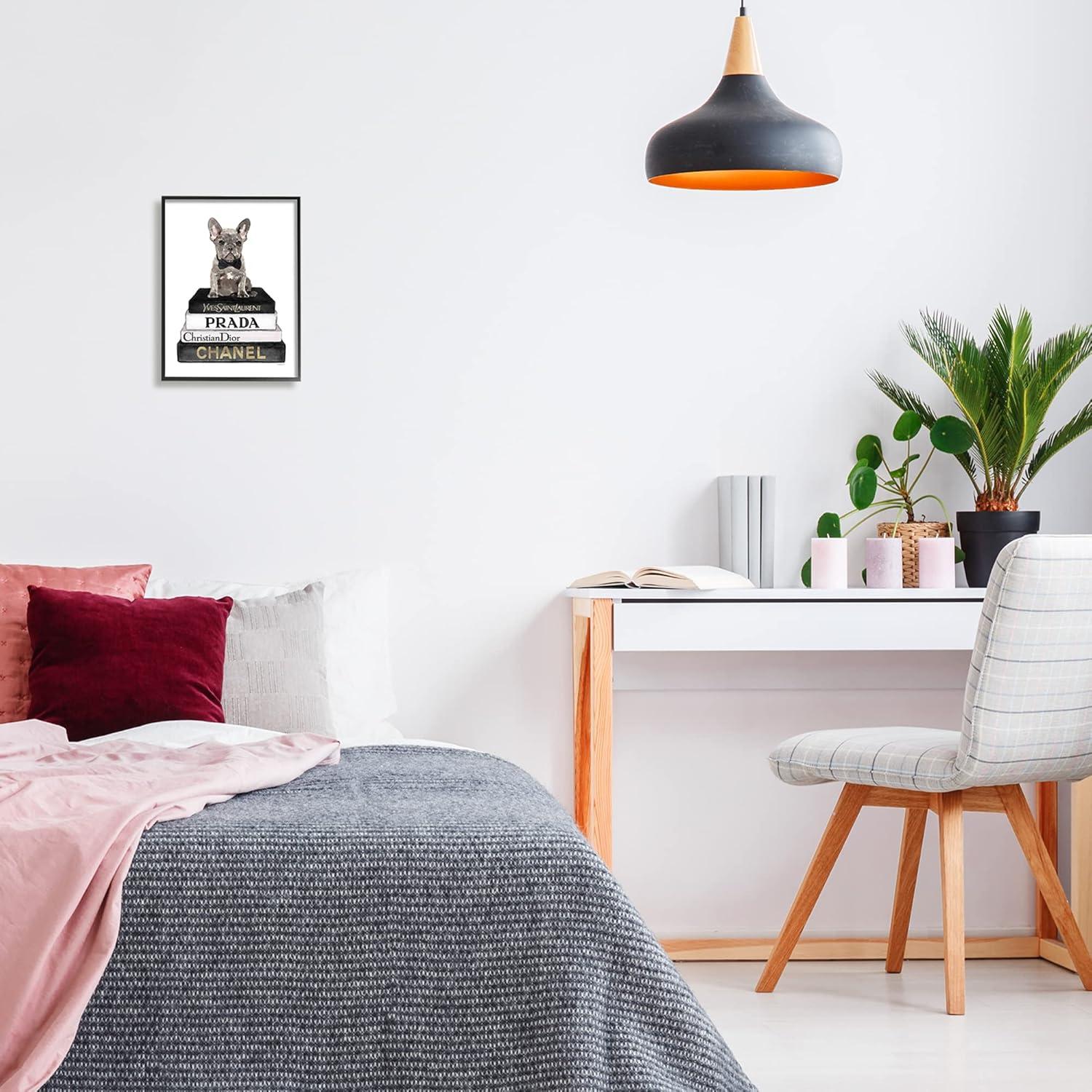 Amanda Greenwood French Bulldog Pet Fashion Apparel Bookstack 11" x 14" Framed Painting Art Prints by Stupell Home Décor