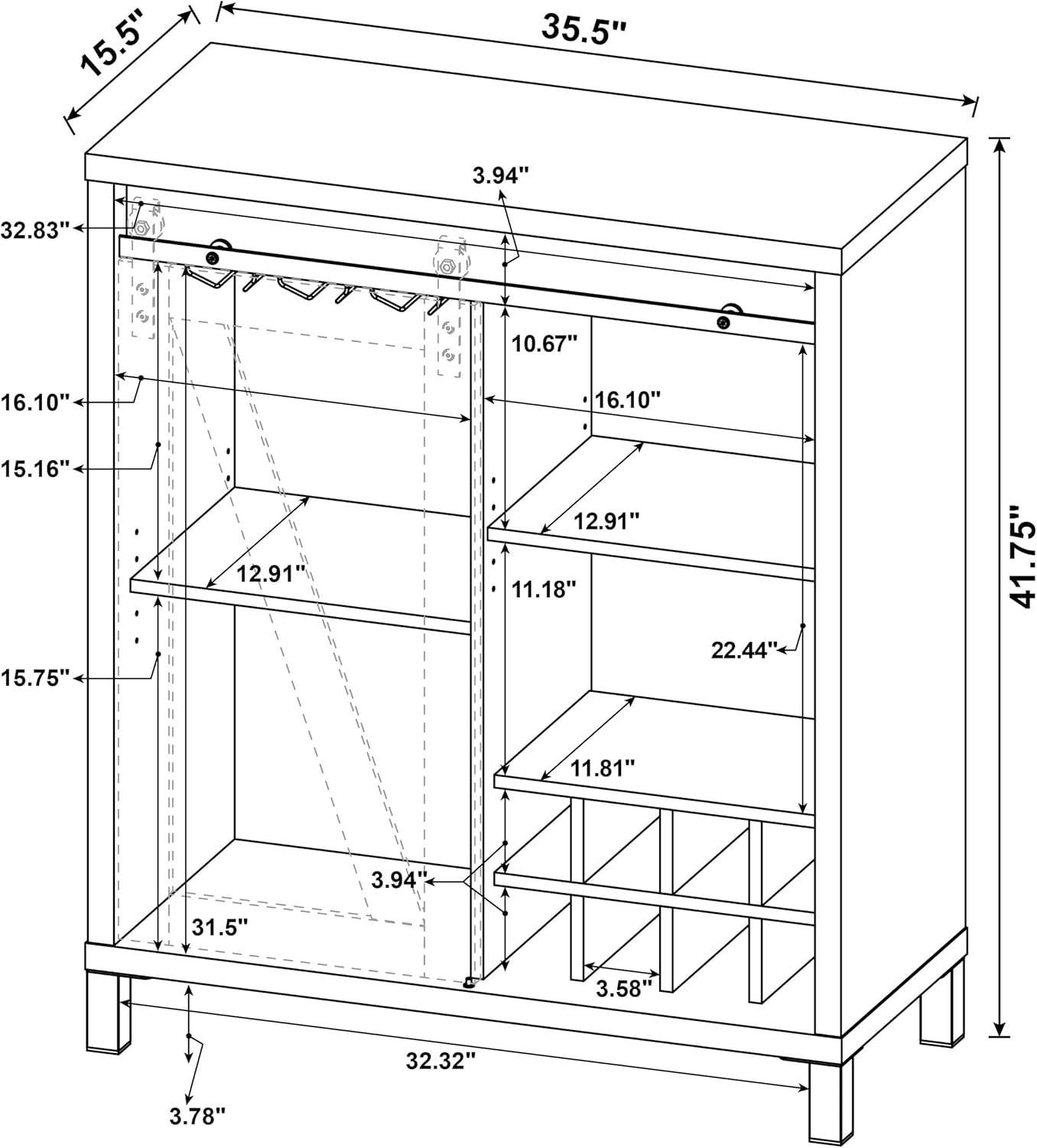 Coaster Farmhouse Wood 2-Shelf Bar Cabinet with Sliding Door in Oak