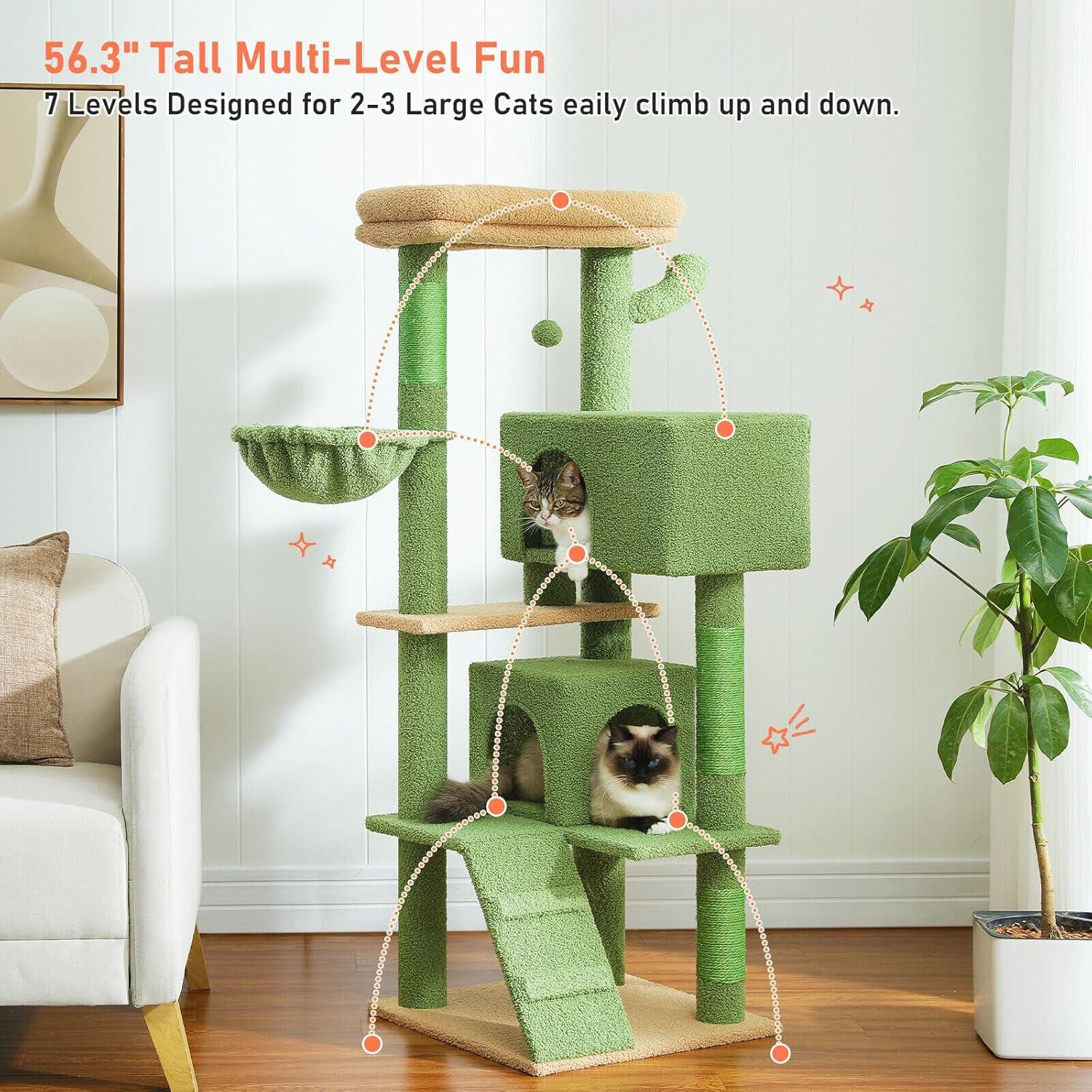 71" Indoor Tall Large Cat Tree Multi-Level Cat House With 2 Big Condo Pad Bed, Cozy Hammock And Scratching Posts