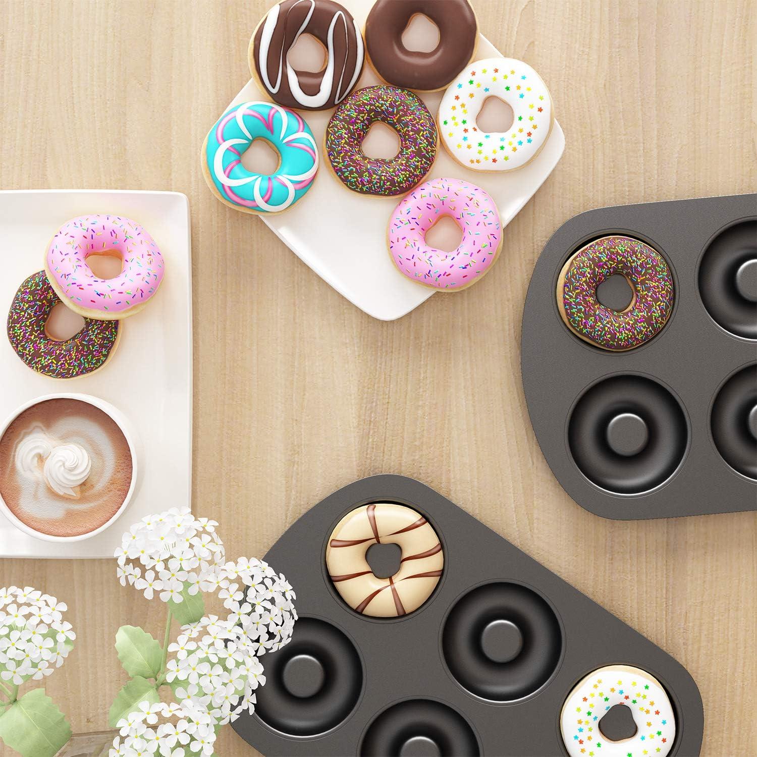 Tiawudi Non-Stick 6-Cavity Donut Baking Pans, Makes Individual Full-Sized 3 1/4" Donuts, Set of 3