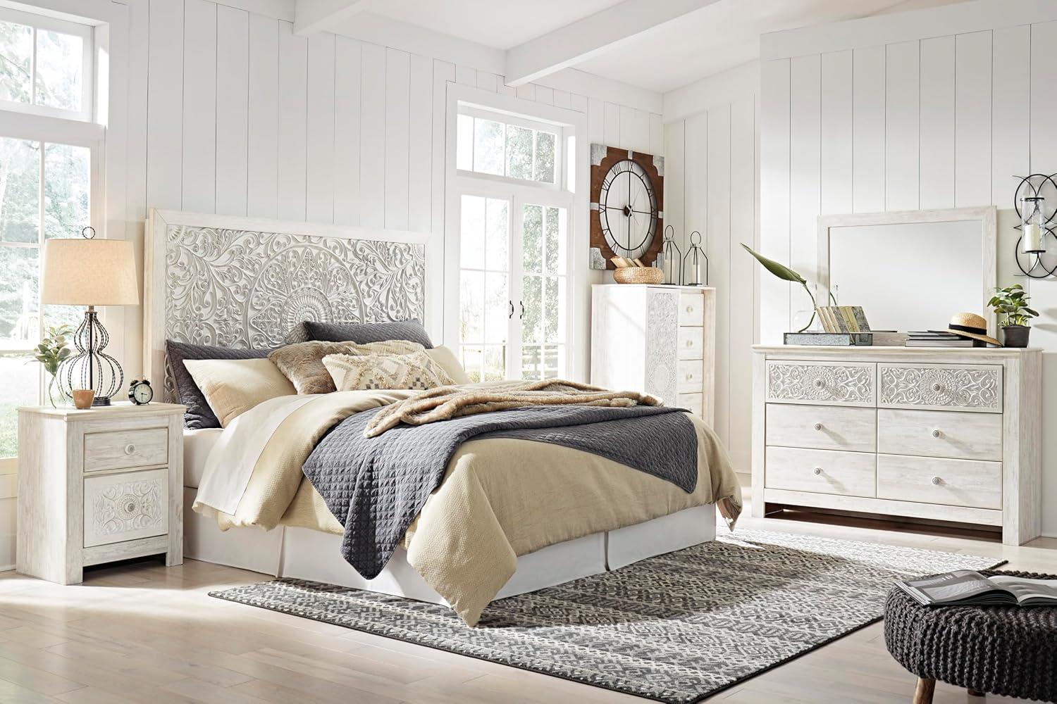 Paxberry Two Drawer Nightstand White Wash - Signature Design by Ashley: Traditional Style, USB Port, Storage Function