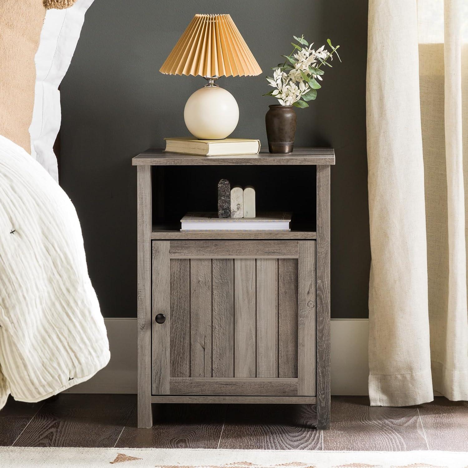 Walker Edison Craig 18" Grooved Door Engineered Wood Nightstand in Gray Wash