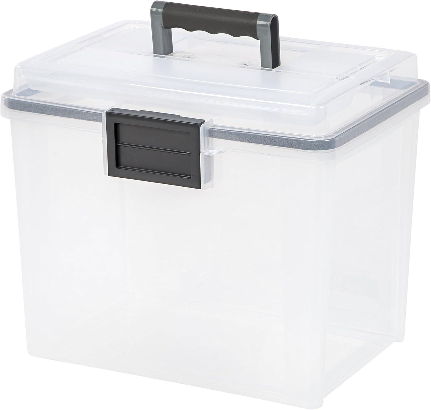 IRIS USA File Box WeatherPro Portable File Organizer Plastic File Box for Letter File w/ Organizer-Lid, Clear 19 Qt. 4 Pack