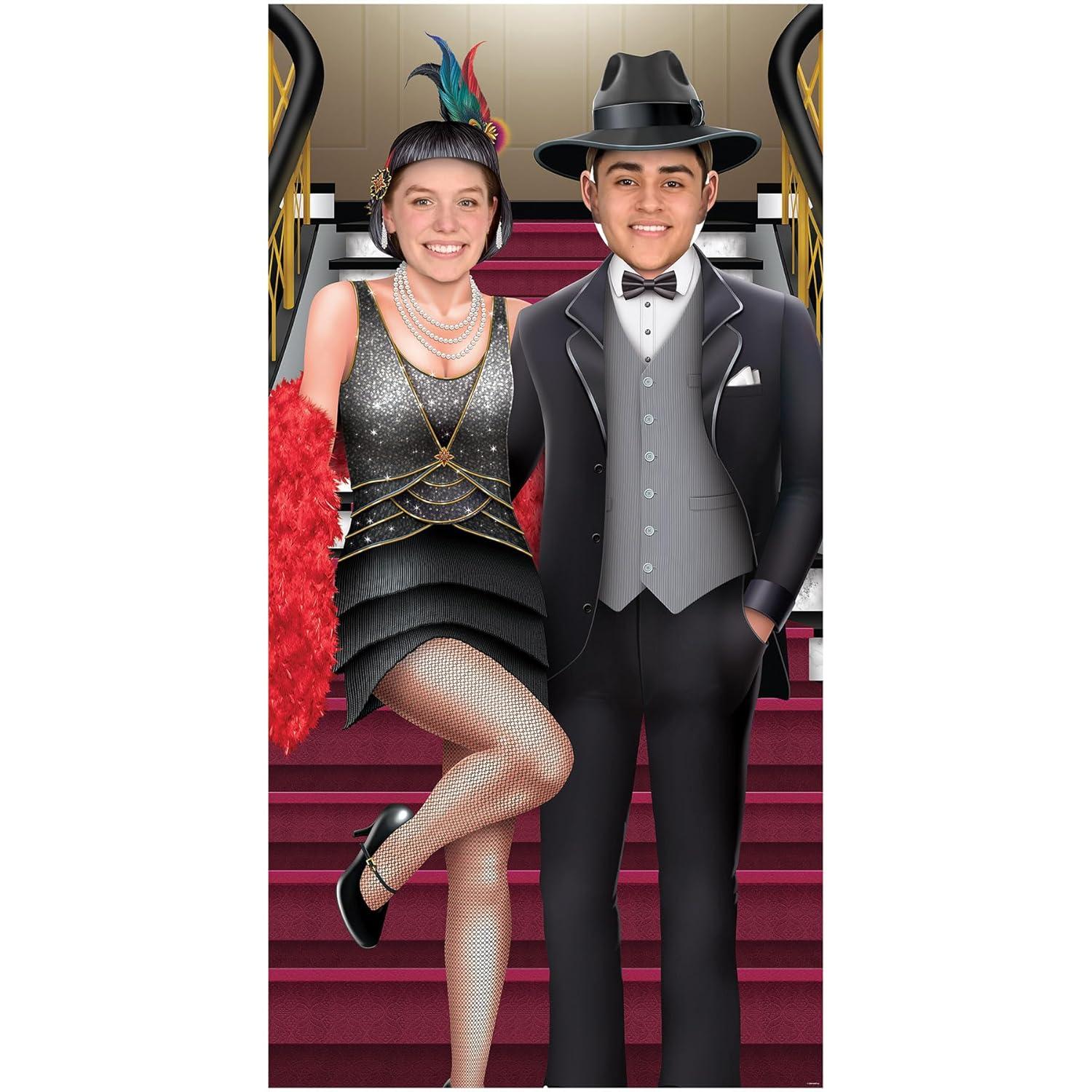 Roaring 20's Couple Photo Prop Stand-Up in Black and White