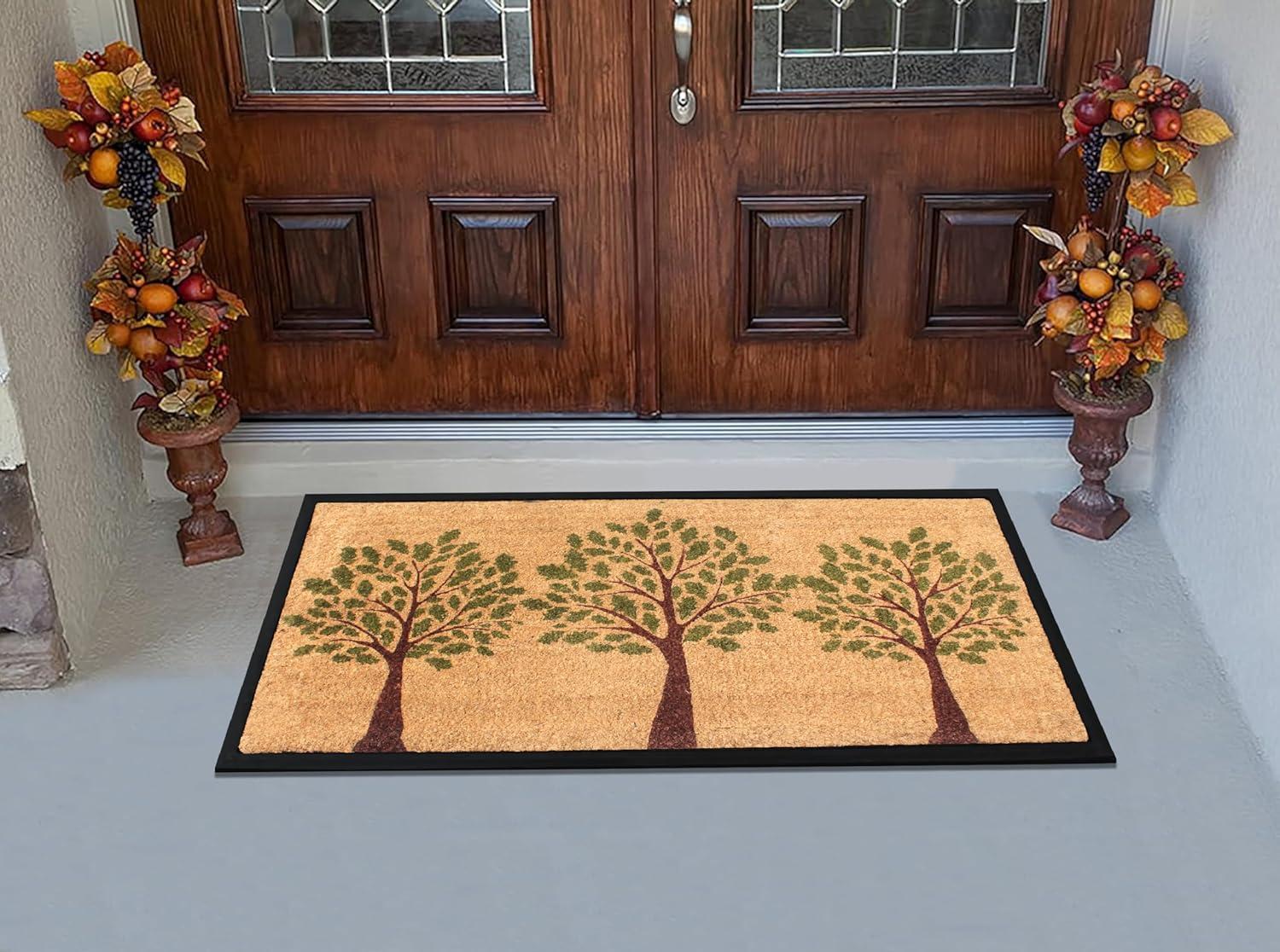 Hand-Crafted Green and Beige Coir Outdoor Doormat