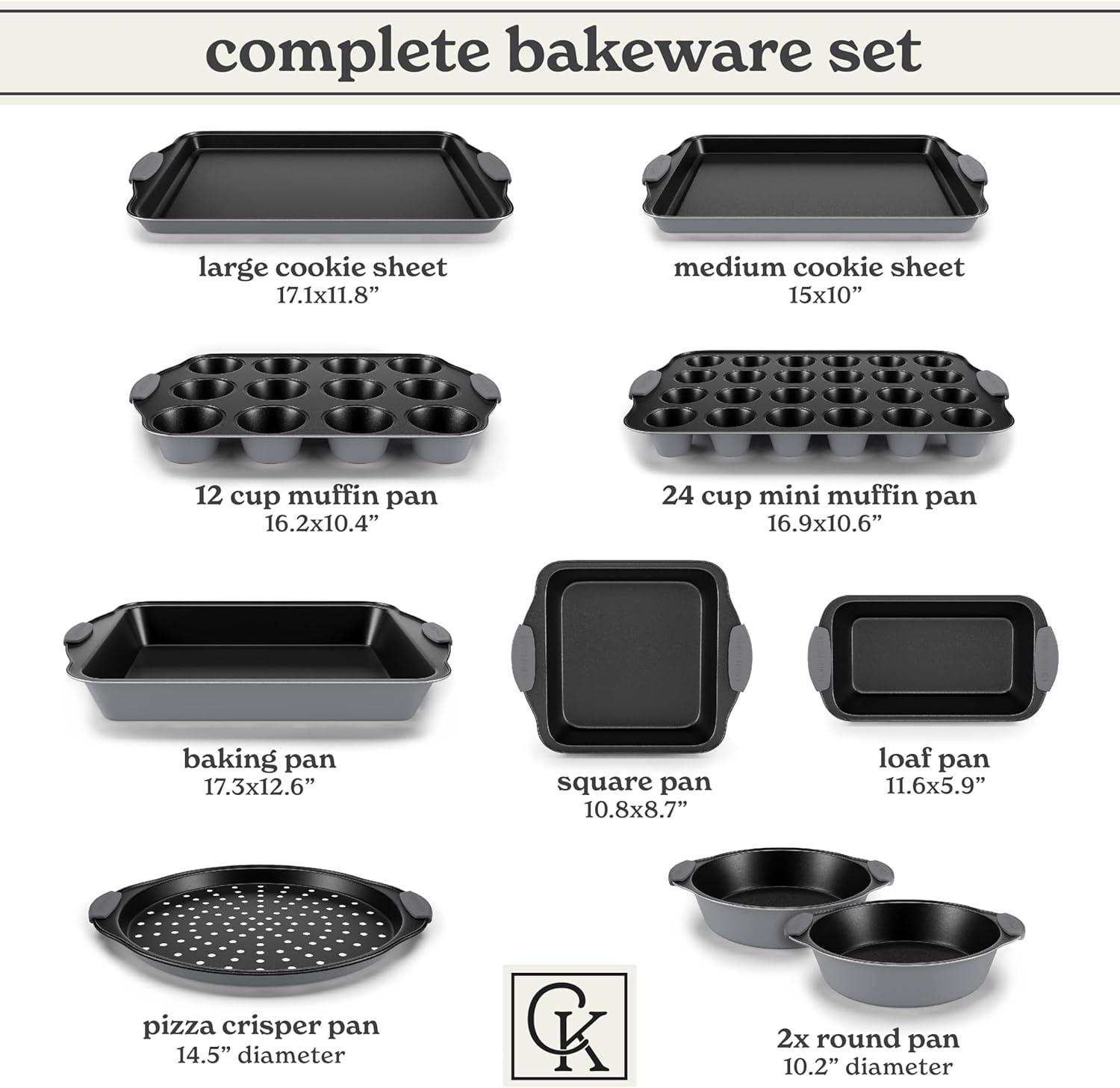 Gray Nonstick Stackable Bakeware Set with Silicone Handles, 10 Pieces