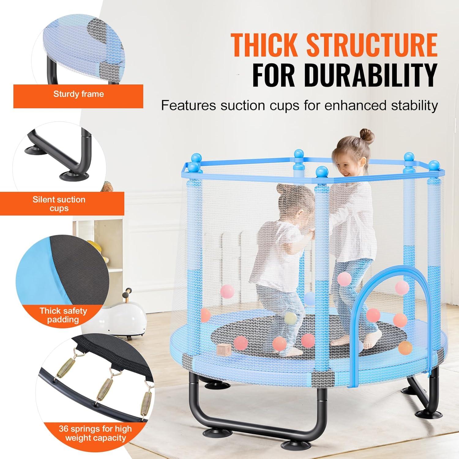 VEVOR 60" Trampoline for Kids Mini Toddler Trampoline with Net Indoor Outdoor