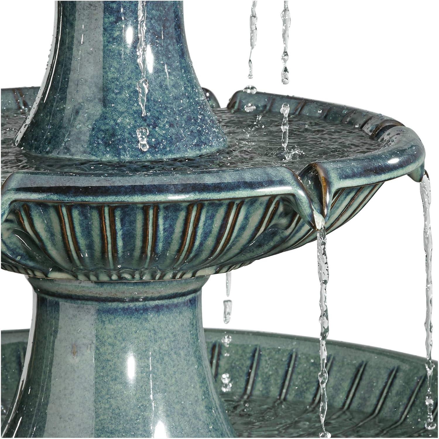 John Timberland Outdoor Floor Water Fountain with Light LED 46" High Three Tier for Yard Garden Patio Deck Home