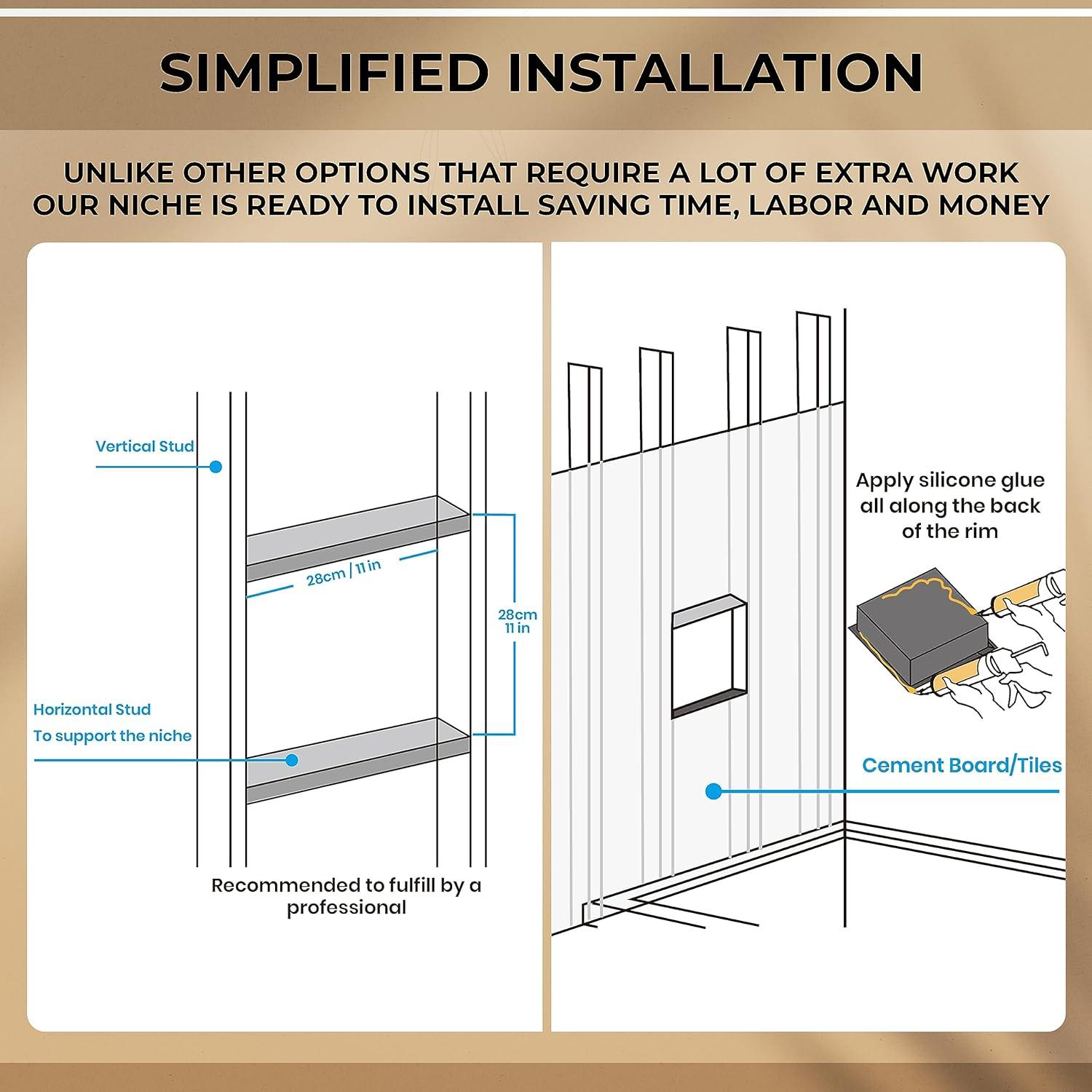 Shower Niche 12"x12" Bathroom shelves-Stainless Steel matte black bathroom Organizer accessories shelf no Tile needed, Waterproof recessed wall mounted Insert Storage Shower caddy