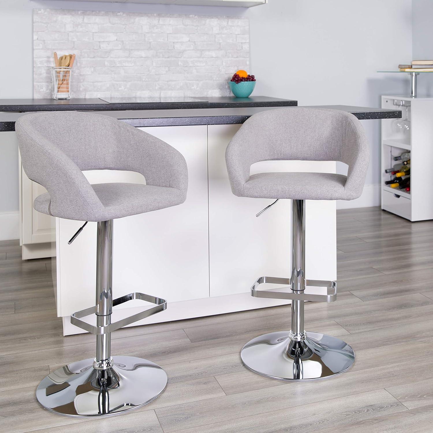 Erik Contemporary Gray Fabric Swivel Barstool with Adjustable Height and Chrome Base