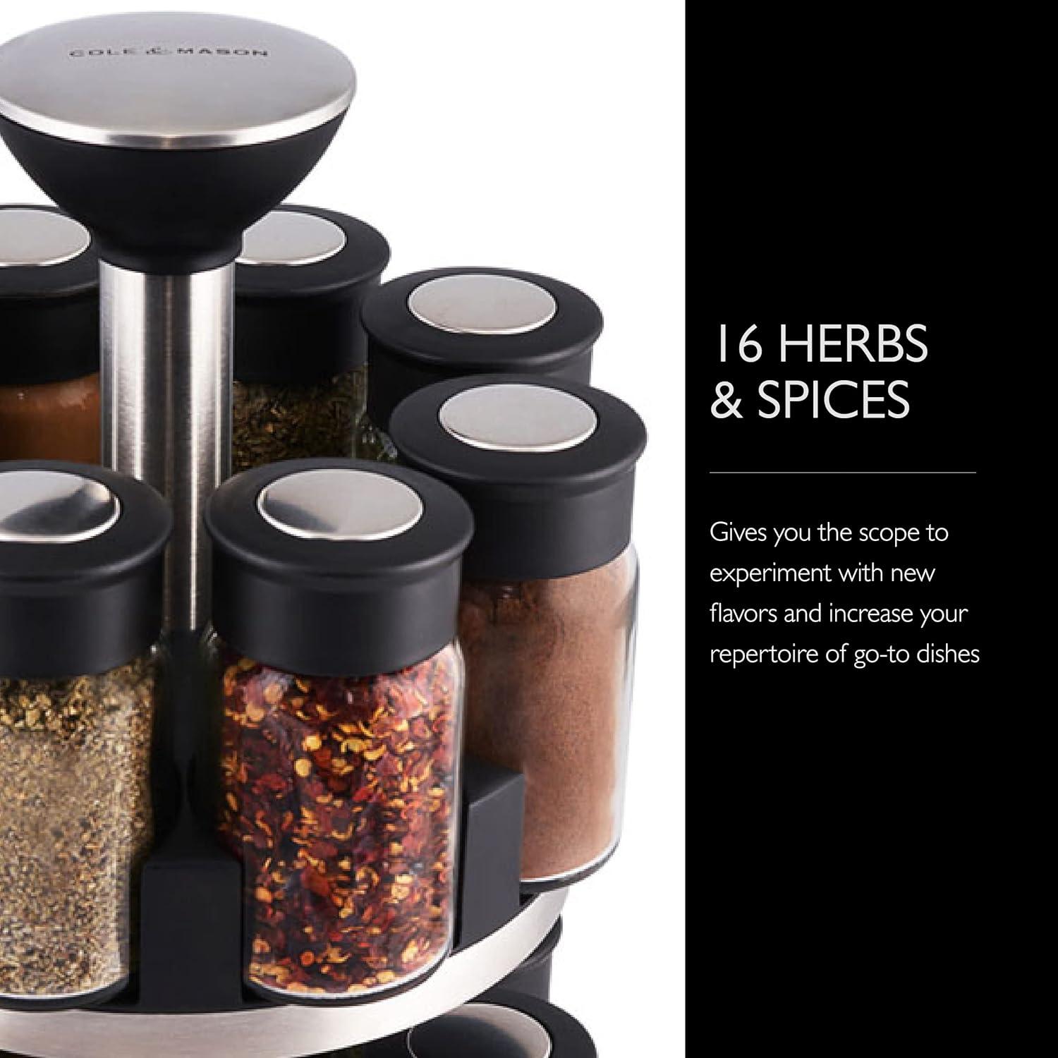 Latitude Run® Silver Stainless Steel Tiered Spice Rack - 16 Jar Manual Revolving Carousel For Easy Access