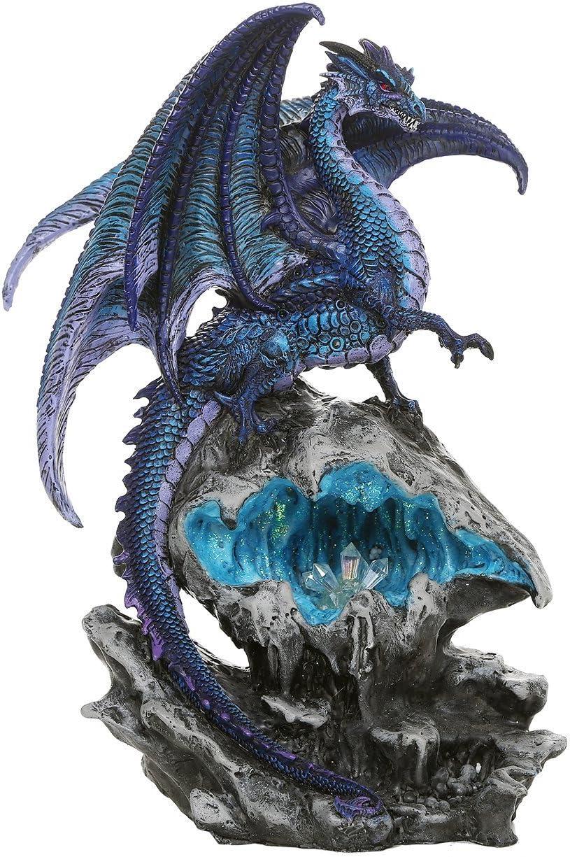 Majestic Blue Dragon on Crystal Geode LED Statue