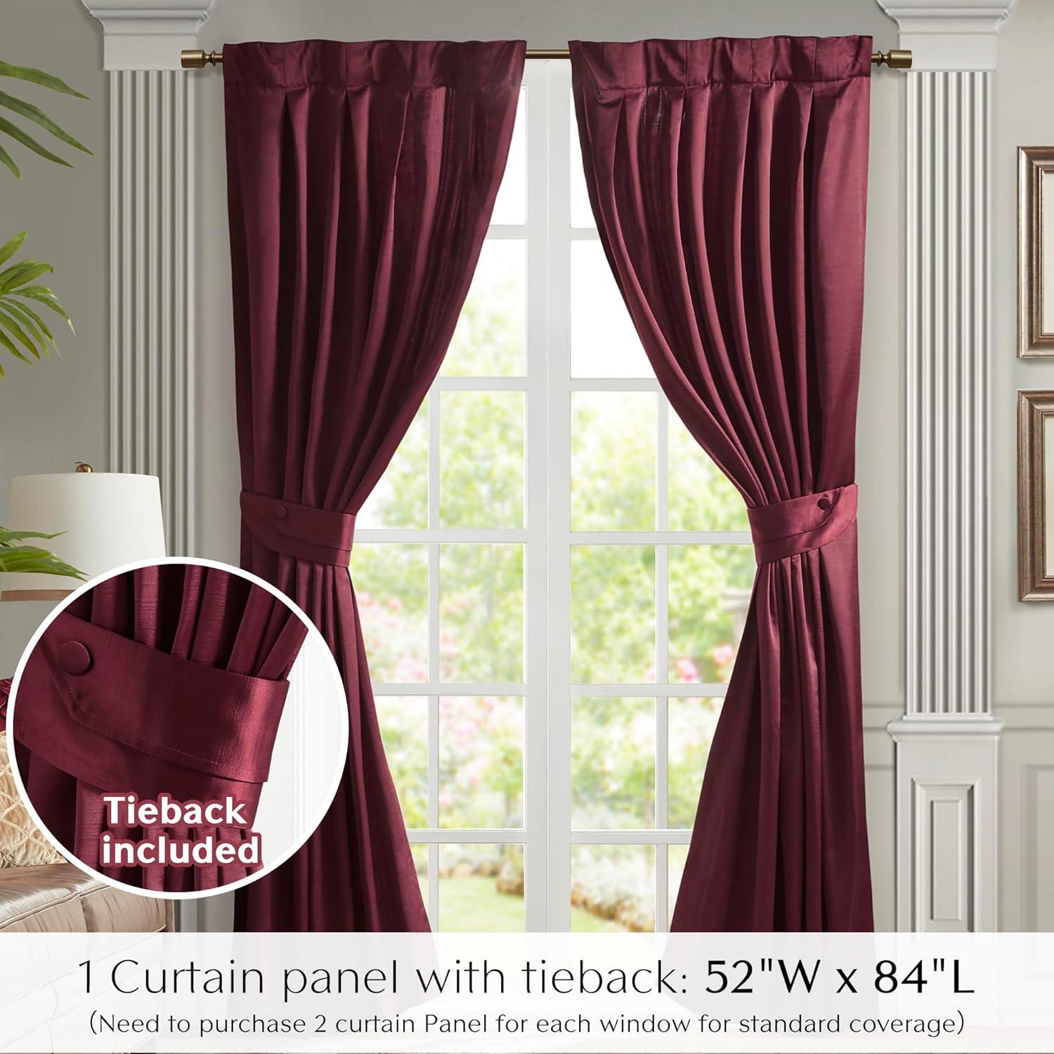 Burgundy Pleated Polyester Light-Filtering Rod Pocket Drapes