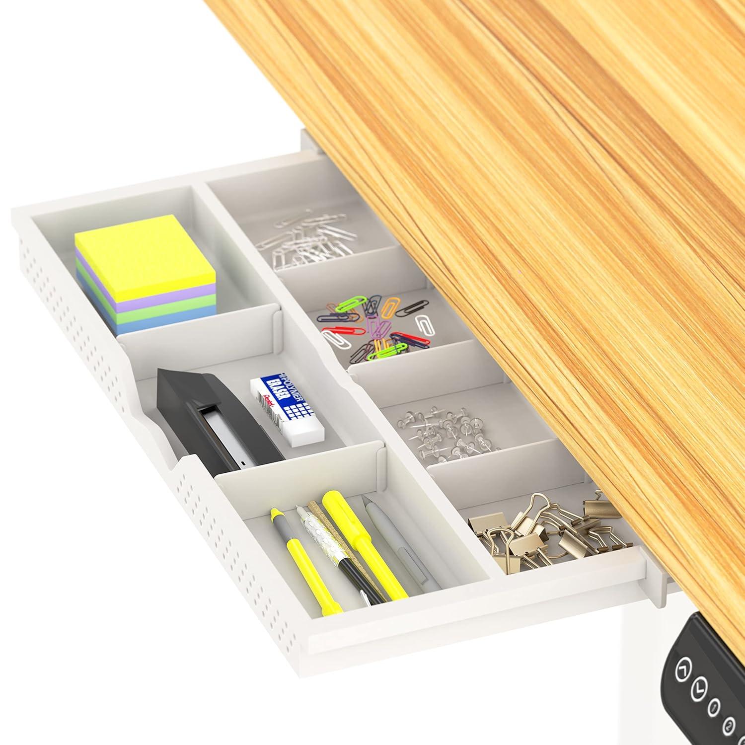 SHW 40-Inch Mobile Electric Height Adjustable Sit to Stand Desk with Drawer, Hanging Hooks and Cable Management, Oak