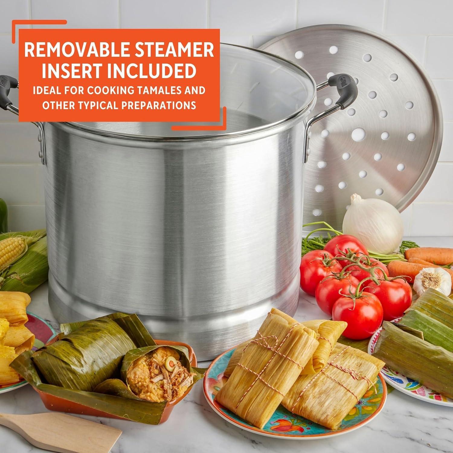 IMUSA 16qt Aluminum Steamer with Glass Lid & Cool Touch Handles
