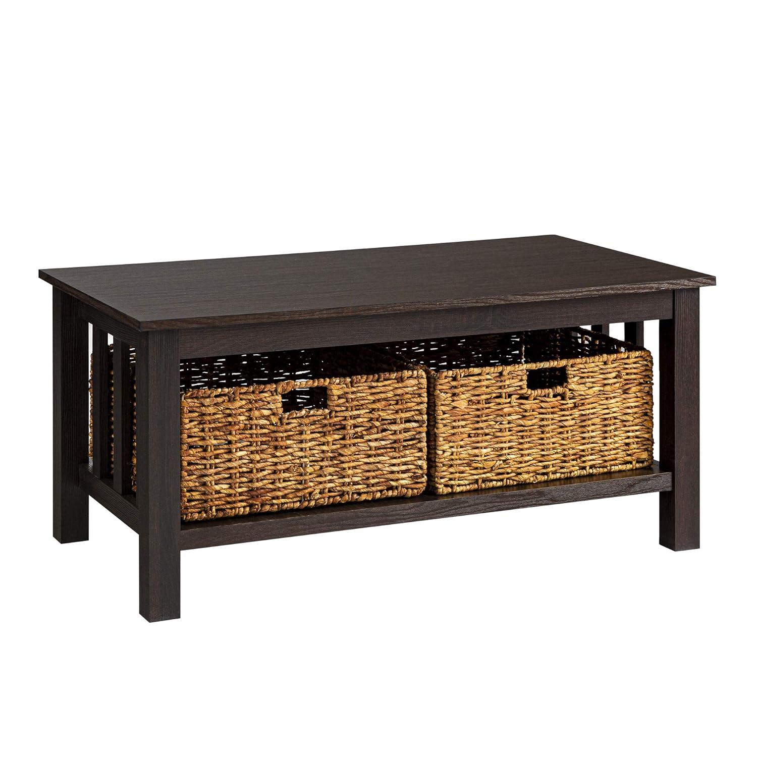 Walker Edison Traditional Storage Coffee Table with Bins, Espresso