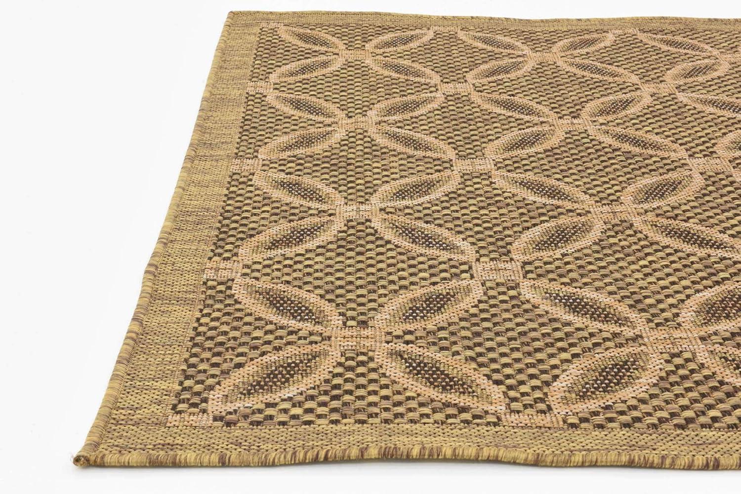 Light Brown and Beige Rectangular Outdoor Synthetic Rug