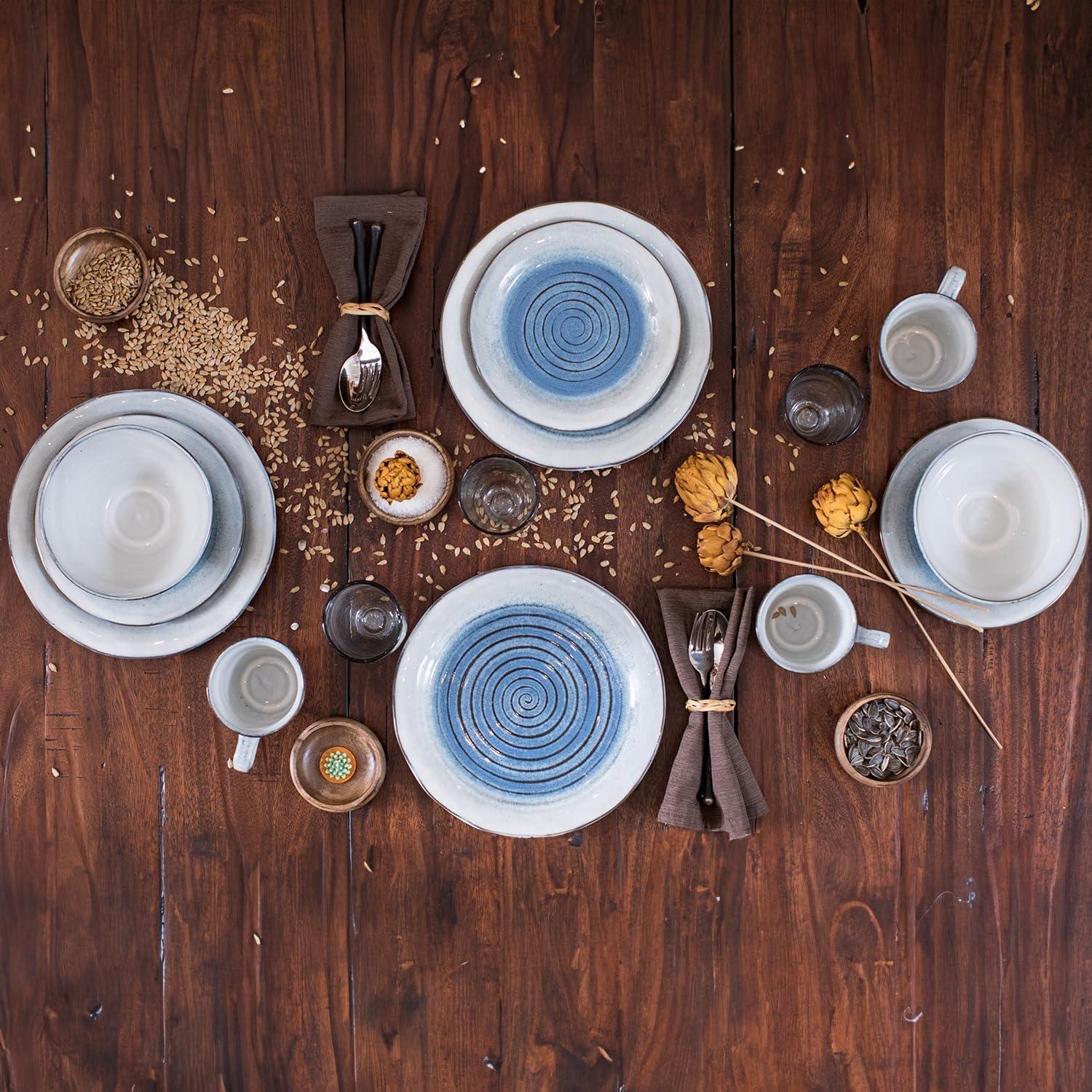 Sango Sango Talia 16-Piece Casual Blue Stoneware Dinnerware Set - Service For 4, Blue/White