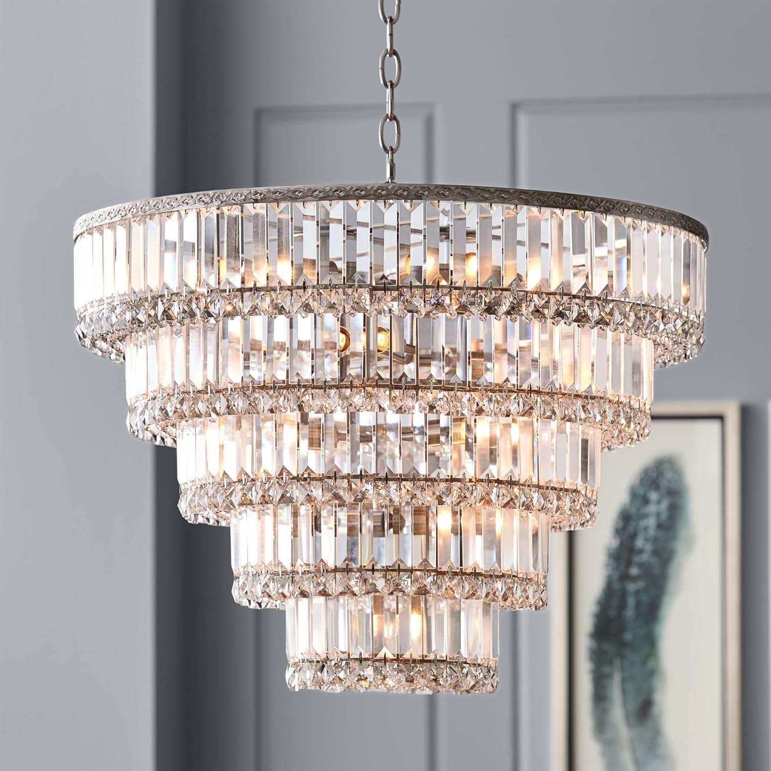 Vienna Full Spectrum Magnificence Satin Nickel Chandelier 24 1/2" Wide Modern Faceted Crystal Glass 15-Light LED Fixture for Dining Room House Kitchen