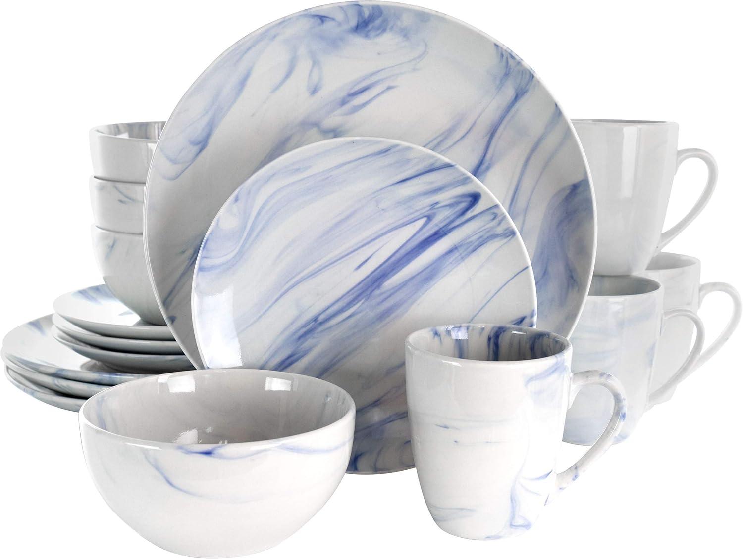 16-Piece Blue and White Marble Ceramic Dinnerware Set